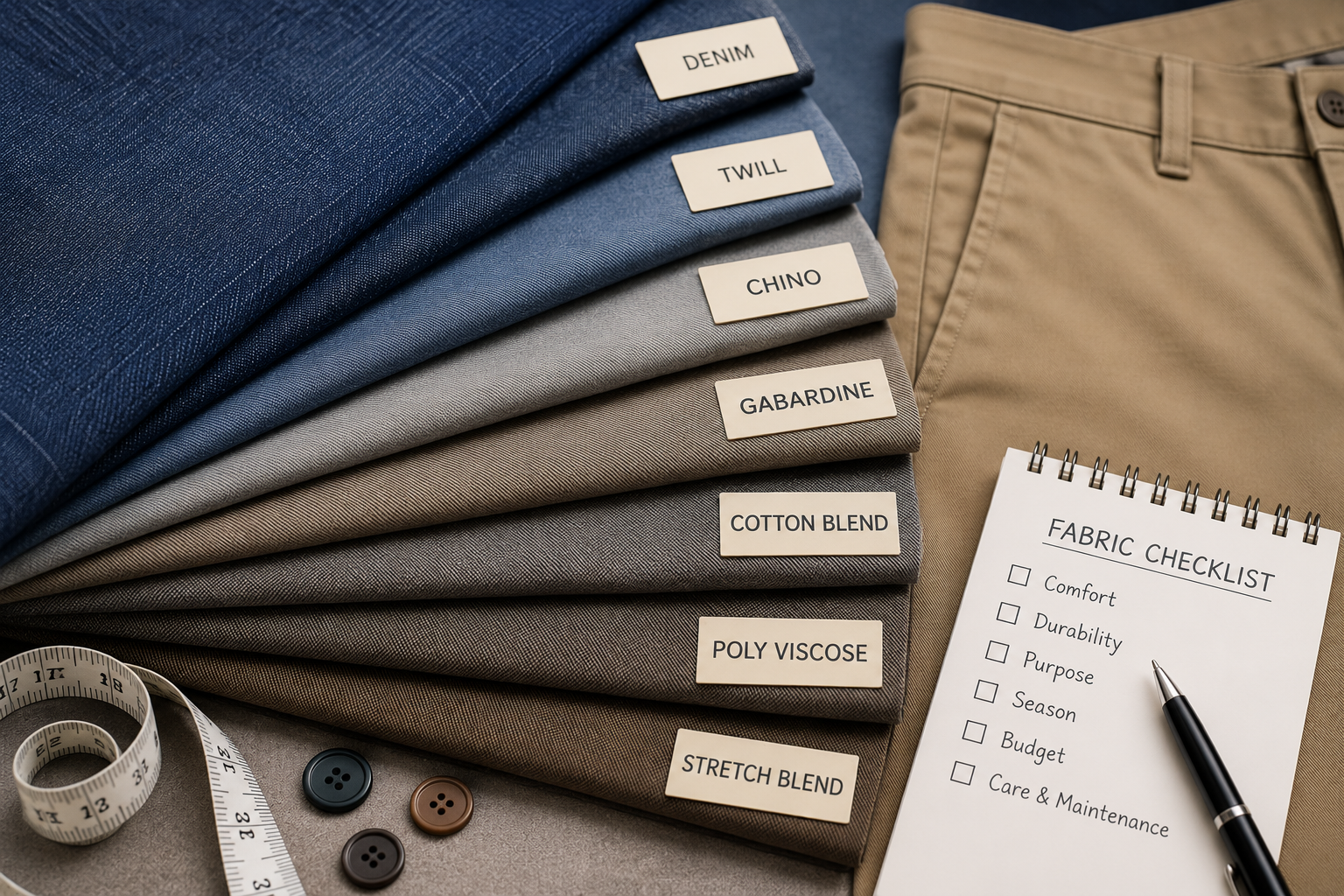 Fabric selection for trousers and pants